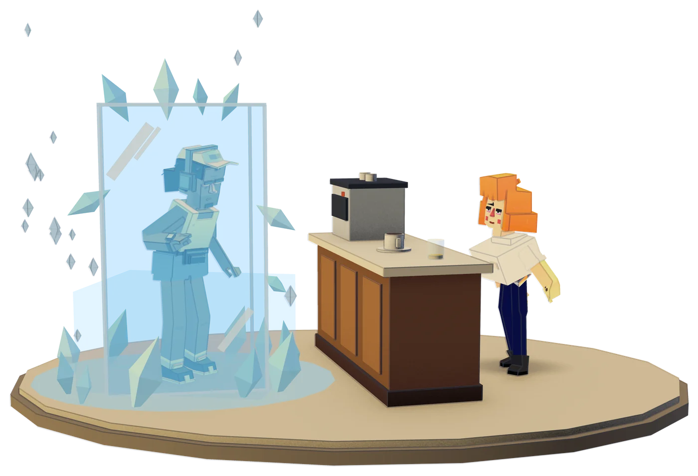 A learner frozen in a block of ice at a café counter while the barista waits.